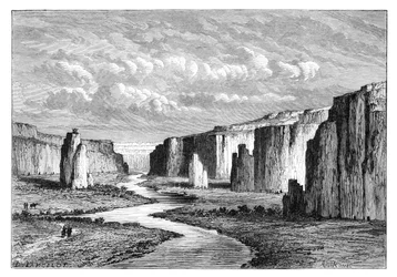 Útesy ve žluté zemi, severně od Tai-Yeun, Shanxi, Čína, 1895.