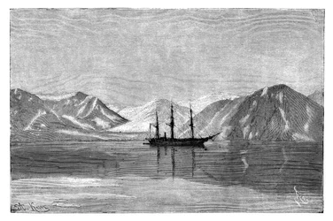Vega kotvící v zálivu Konyam, Sibiř, Rusko, 1895.