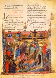 Sestup do hrobky. Pohřbení Krista, asi 1200-99 (luminovaný rukopis)