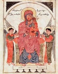 Panna s dítětem a anděly, detail (ilustrovaný rukopis