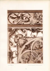 Secesní ornamentální design s ptáky a motýly (litografie)