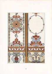 Secesní panely s kosatcem a květinovými ornamenty (litografie)