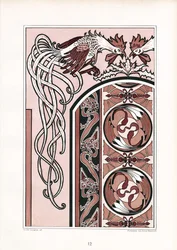 Ornamentální knižní dekorace s kohouty (litografie)