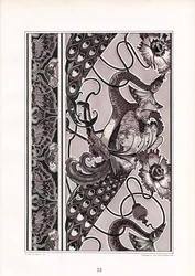 Ornamentální bordury s pávy a karafiáty v monochromii