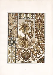 Stylizované listové ornamenty v sépiových tónech (litografie)