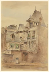 Kresba, Uliční scéna se středověkými domy, asi 1885