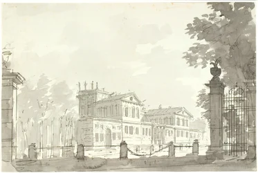 Palác v oploceném parku, t.h. mřížová brána