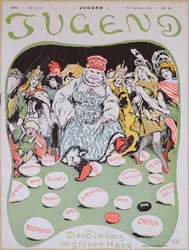 Vaječný tanec, kreslený film o První Haagské mírové konferenci, z německého časopisu Jugend, 29. července 1899