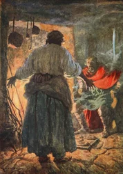 Alfréd je napomínán za spálení koláčů (barva litho)
