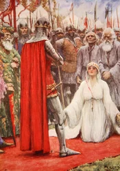 Král Edward se podíval dolů do prosebných očí královny Filipy (barva lito)