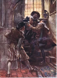 Když padal, princ vykřikl: Ó můj Bože, smiluj se nad mou duší, ilustrace z Romance of History: Nizozemsko, 20. léta