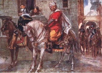 Don John dorazil do Lucemburska a odhodil svůj převlek a zůstal odhalen, ilustrace z Romance of History: Nizozemsko, 20. léta 20. století