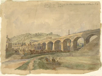 Todmorden viadukt na Manchester & Leeds Railway, Anglie 1843