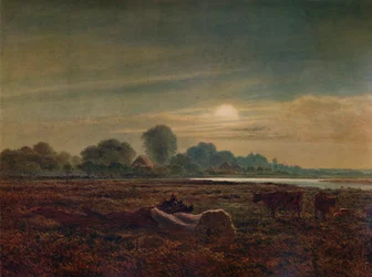 River Scene by Moonlight, s dobytkem, 1879, 1935