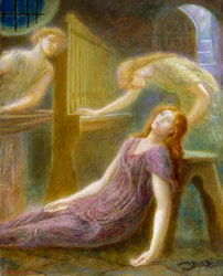 "Saint Cecile" Obraz, Arthur Hughes (1832-1915) 1874 Soukromá sbírka