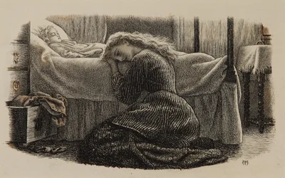 Smrt nejmladšího dítěte, kolem roku 1865 (inkoust na papíře)