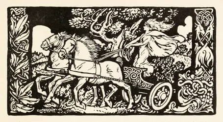 Becfola ve svém voze z The Wooing of Becfola v Irish Fairy Tales