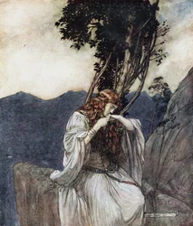 Brünnhilde políbí prsten, který jí Siegfried nechal. Ilustrace pro Siegfried a The Twi