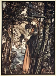 „Brunnhilde pomalu a tiše vede svého koně po cestě do jeskyně“, 1910.