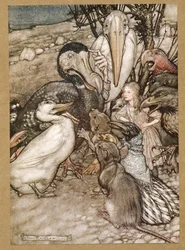 Ale kdo vyhrál? z Alices Adventures in Wonderland, Lewis Carroll, pub.1907
