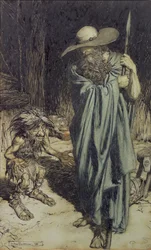 Trpaslík a žena, z Wagnerova prstenu Nibelungů, 1911 (wc, pero a inkoust)