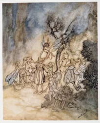 Vstupte do určitých ženců, řádně obydlených, ilustrace z The Bouře od Williama Shakespeara, hospoda. 1926