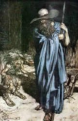 Mime a tulák. Ilustrace k Siegfriedovi a Soumraku bohů od Richarda Wagnera,