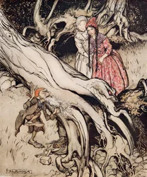 Snow-White and Rose-Red, from Bratr & Little Sister and Other Tales by the Brother Grimm, pub. 1917 (colour litho)