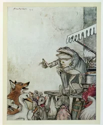 The Quack Frog, ilustrace z „Ezopových bajek“, publikoval Heinemann, 1912