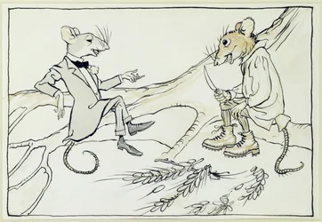 The Town Mouse and the Country Mouse, ilustrace z Aesops Fables, vydáno 1912 (pero a inkoust s wc na papíře)