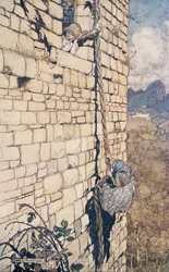 Čarodějnice vylezla nahoru .. , z Pohádek bratří Grimmů, hospoda. 1909