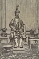 Čulalongkorn neboli Ráma V. (1853-1910). Pátý siamský panovník z rodu Čakri. Rytina. Soukromá sbírka