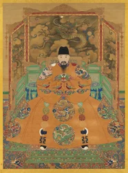 Dvorní portrét císaře Hongzhiho (r. 1488-1505) (tuš a barva na hedvábí)