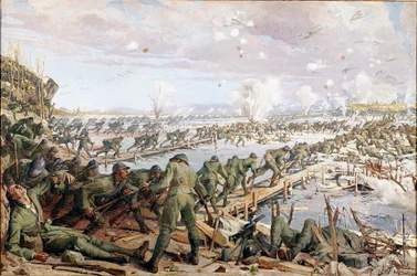 První světová válka: bitva u Piavy v červnu 1918 (Akvarel )