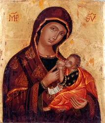 Ikona: "Panna Marie s dítětem" Anonymní malba na dřevě. Kostel Santa Maria delle Grazie al Trionfale, Řím