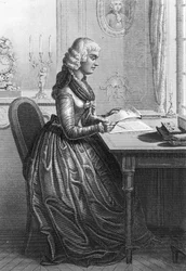 Madame Roland píše dopis Ludvíku XVI (rytina)