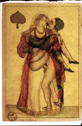 Staré hrací karty: erotická scéna. Musée de la Carte à Plouer, Issy-les-Moulineaux.