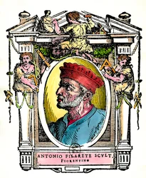 Portrét Antonia Filareteho (Antonio di Pietro Averlino nebo Averulino), florentského sochaře (rytina)