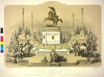 Symbolicko-grafická historická tabule k slavnostnímu odhalení pomníku arcivévody Karla dne 22. května. května 1860