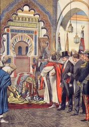 Prezident Francouzské republiky Emile Loubet na návštěvě mešity Sidi Bou Medine v Tlemcenu, Alžírsko