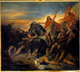 Bitva u Tolbiaku, vítězství Chlodvíka (466-511) nad Alamany (496). Obraz Aryho Scheffera (1795-1858)