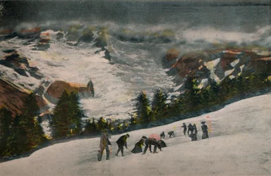 Koulování v Paradise Valley uprostřed léta, národní park Mount Rainier, kolem 1916