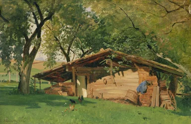 Chata v Chiemsee, 1872 (olej na kartě)
