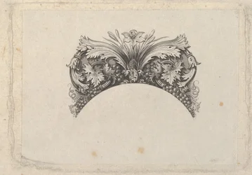 Obloukový rámovací prvek pro bankovku, s akanty a listy vinné révy, lilie a hrozny..., ca. 1824-37.