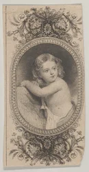 Motiv bankovky: dětský portrét a dva vzorované ovály obklopené květinovým f..., ca. 1824-37.