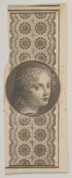Motiv bankovky s dívčí hlavou odvozenou od Leonarda da Vinciho proti vzoru..., ca. 1824-37.