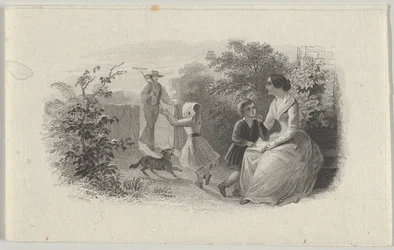 Bankovka viněta s rodinou na zahradě, ca. 1824-37.