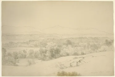 Krajina, Barrytown, New York, 1865 (grafit s tupováním na hnědém papíře)