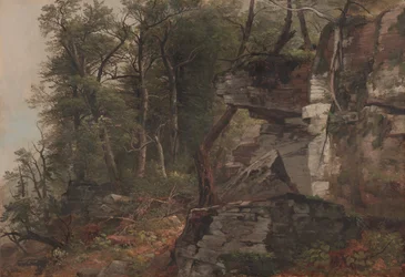 Stromy na skalnatém svahu, c.1849