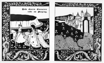Jak královna Guinevere jela na májové slavnosti, ilustrace z knihy „Le Morte d
